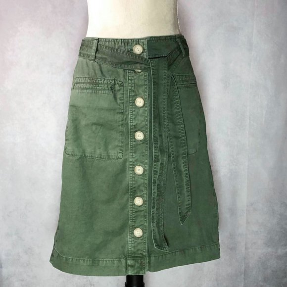 J. Crew Dresses & Skirts - J Crew Chino Skirt GreenTie-Belt Button Front Midi Size 4
